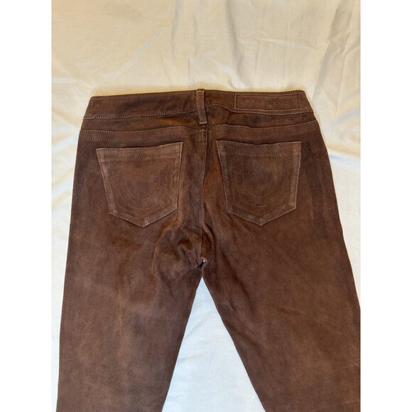True Religion Women's Casey Lamb Leather Suede Skinny Pants Brown 28 M - Picture 10 of 10